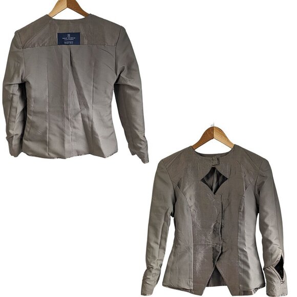 Rare NWT Vtg Y2K MAX NUGUS Haute Couture Bronze Art Deco Silk Skirt Suit Sz 8 - Picture 6 of 9